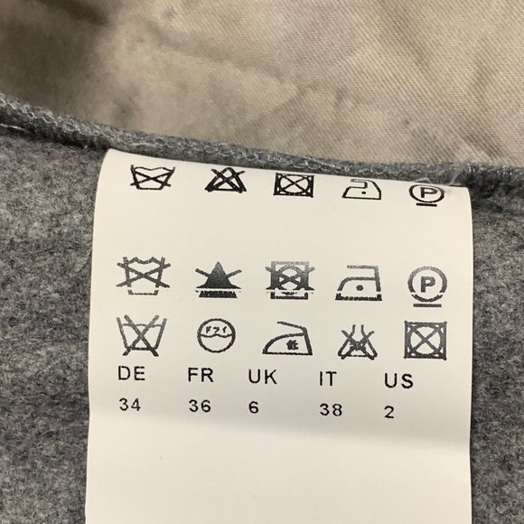 BOSS HUGO BOSS Stretch Gray Virgin Wool Wrap Skirt Brown Faux Leather Trim Sz 2 - Picture 5 of 7